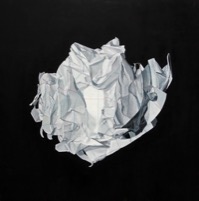 Blue Lines, Red Margin--oil on canvas 40x40