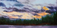 Coucher du Soleil, Lac Ste-Marie--oil and coloured pencil on canvas 20x40