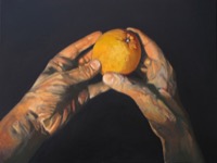 Large Hands, Small Orange--oil on canvas 18x24